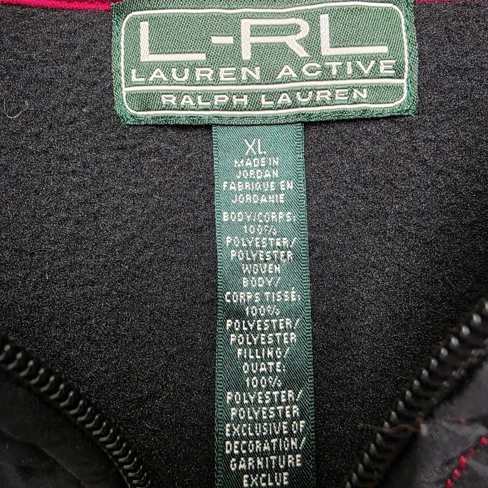 VTG‎ LRL Lauren Active Ralph Lauren Womens Fleece Puffer Jacket Red Black XL